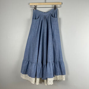 Blue Women's Skirt with Lace Hem